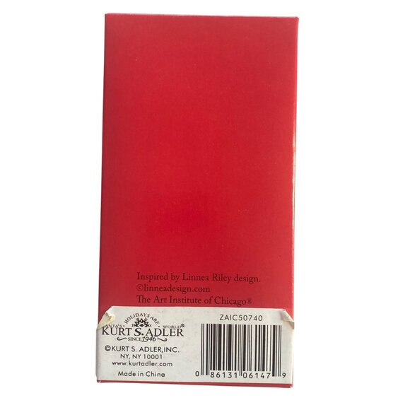 Vintage Kurt Adler Linnea Riley Glass Gray Cat Scarf Ornament Art Inst Chicago - Picture 3 of 7